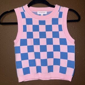 Women’s Butter Melon Pink and Blue Checkered Crop Top
